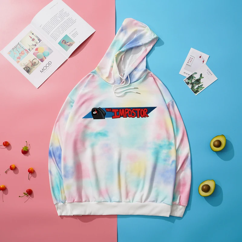 

Among Us Hoodie Women Autumn Spring New Harajuku Kawaii Cartoon Print Tie Dyed Hooded Sweatshirts Loose Casual Sudaderas Clothes