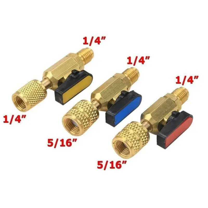 

3pcs 3 Color R410A Refrigeration Ball Valve Adapter AC Charging Hoses Brass Yellow Straight Ball Valve