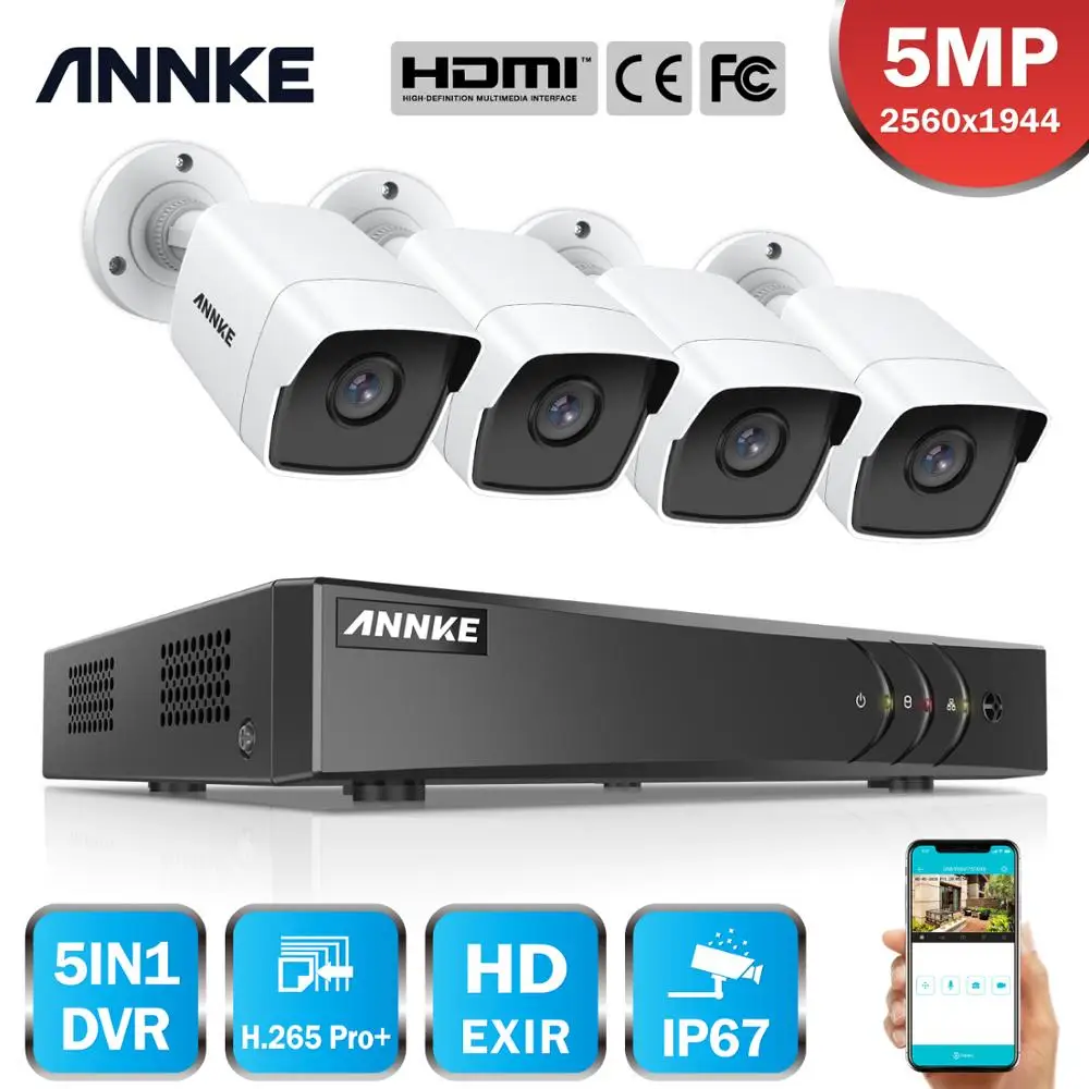 ANNKE 4CH 5MP Lite охранного видеонаблюдения с Системы 5IN1 H.265 + DVR 4X всепогодный Открытый