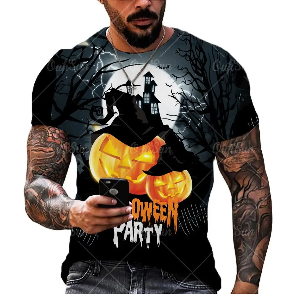 

Новинка, осенняя Спортивная модная футболка с короткими рукавами 3d для Хэллоуина, модный дышащий Удобный топ с круглым вырезом для мужчин