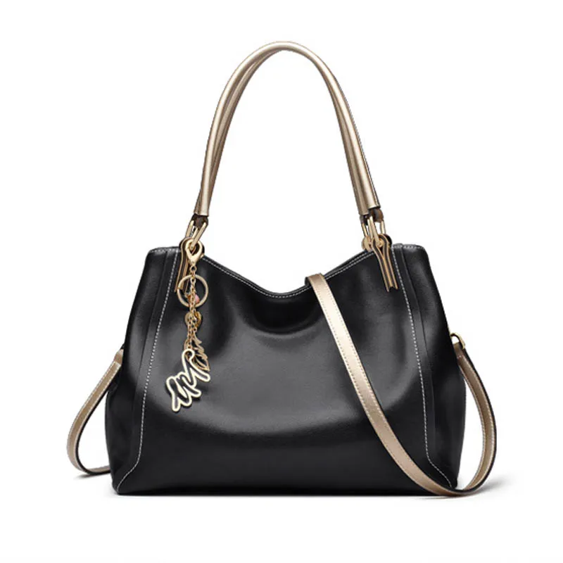 

2021 New Real Cowhide Bag Large capacity Women Leather shoulder bag Quality Women Genuine LeatherBag Black Women's handbag