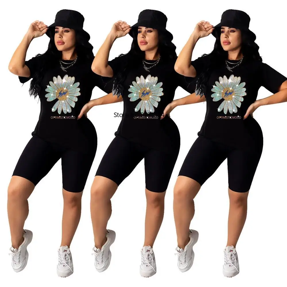 Лето 2020 Новый горячий сверлильный короткий рукав повседневный костюм Женская