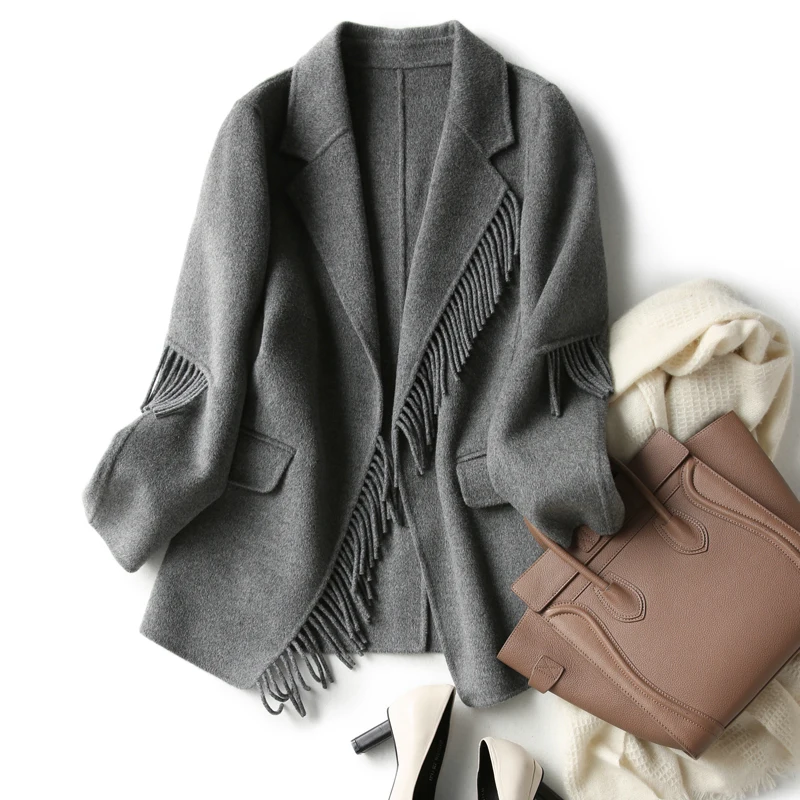 100% шерстяное пальто женская одежда весна 2020 куртка с бахромой корейская мода