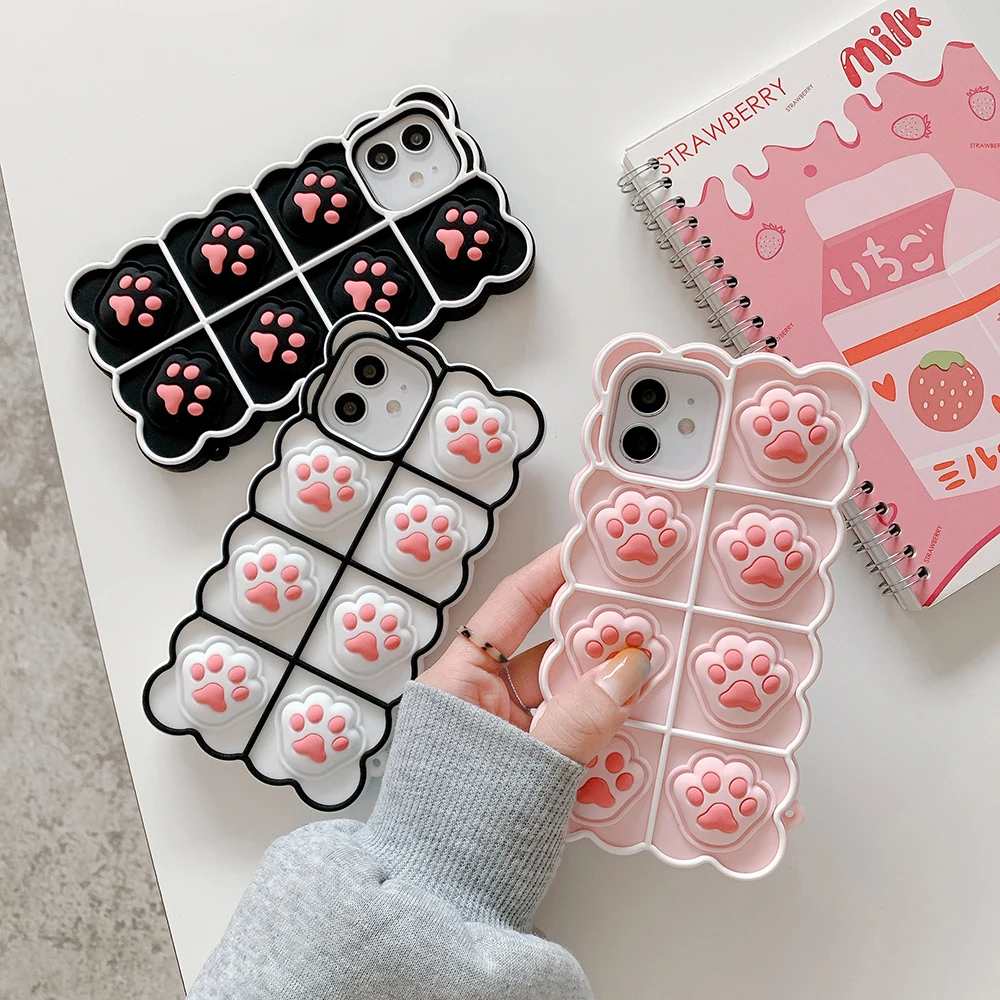 cute reliver stress bubble cat paw case for xiaomi redmi note 10 pro 9 9t k40 k30 mi 10t lite 10i poco f2 pro x2 x3 phone cover free global shipping