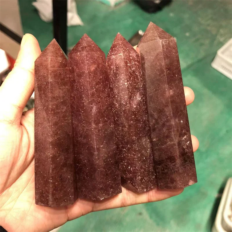 

Natural Stones Strawberry Crystal Wand Point Healing Quartz Gemstones Home Decoration