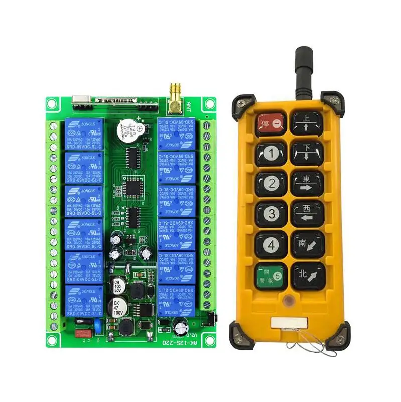 

DC 12V 24V 10A 433mhz 12 channel RF Wireless Remote Control switch Industrial crane Multiple power on