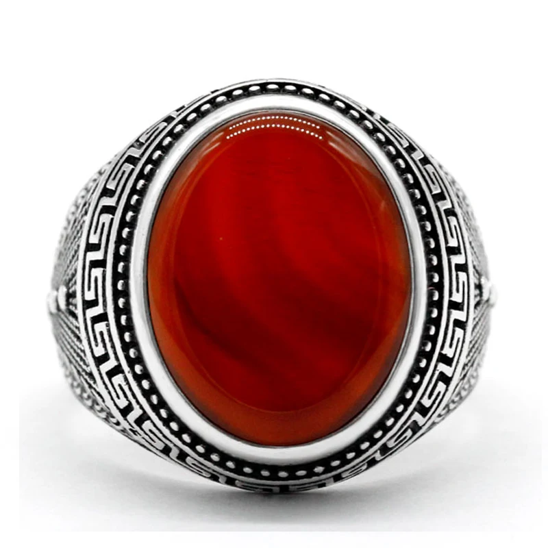 Натуральный красный агат камень кольцо для Для мужчин 925 пробы серебро Винтаж