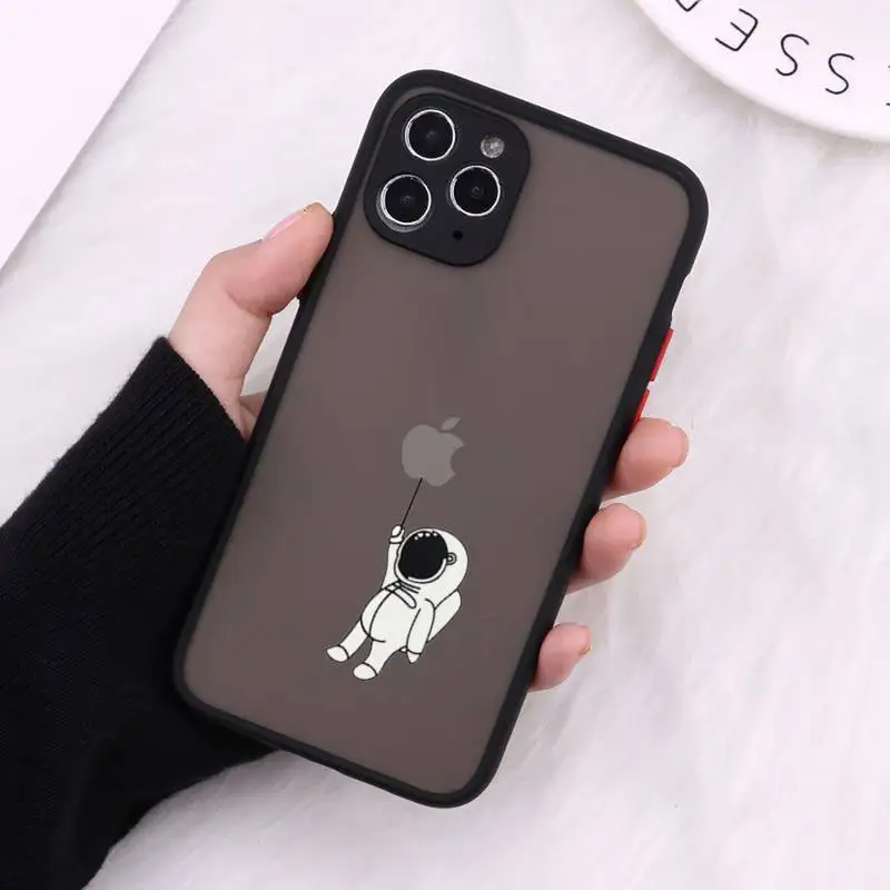 

Cartoon astronaut Funny space moon Phone Cases Matte Transparent for iPhone 7 8 11 12 s mini pro X XS XR MAX Plus cover funda