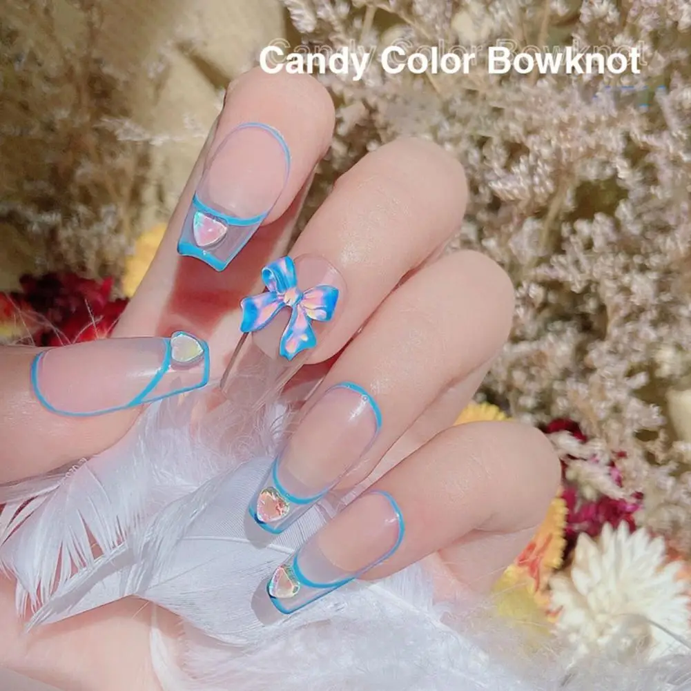 

10Pcs/Set Auroras Effect Nail Bowknot Ornament Ice Penetration Ribbon 3D Bowknot Manicure Glitter Decoration for Female