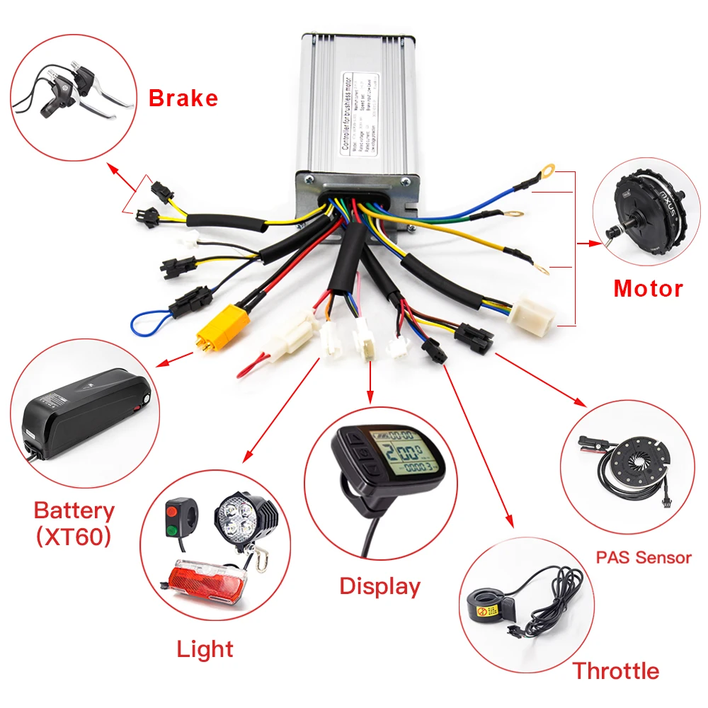 Контроллер электровелосипеда 24V 36V 350W 500W 20A бесщеточный прямоугольную волну