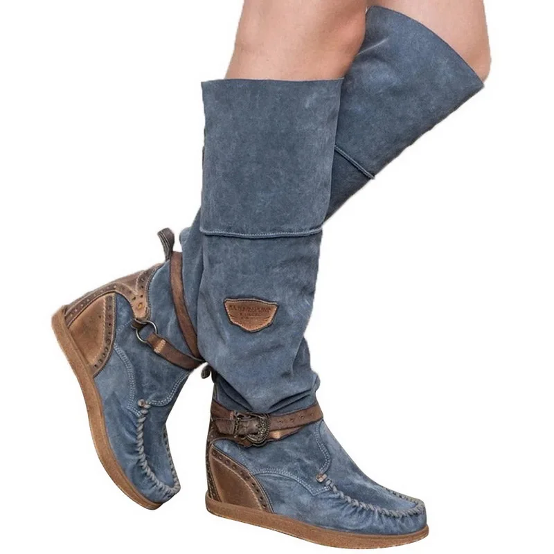 

Women Over The Knee Boots High Boots Flat Flat 2021 Winter Women Shoes Buckle Fringe Warm Boots Dropshiping 896