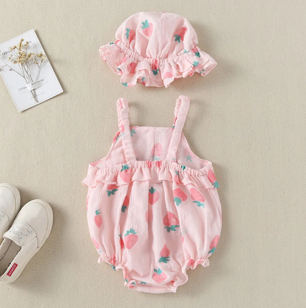 Одежда для новорожденных и маленьких девочек комбинезон с ремешками принтом в