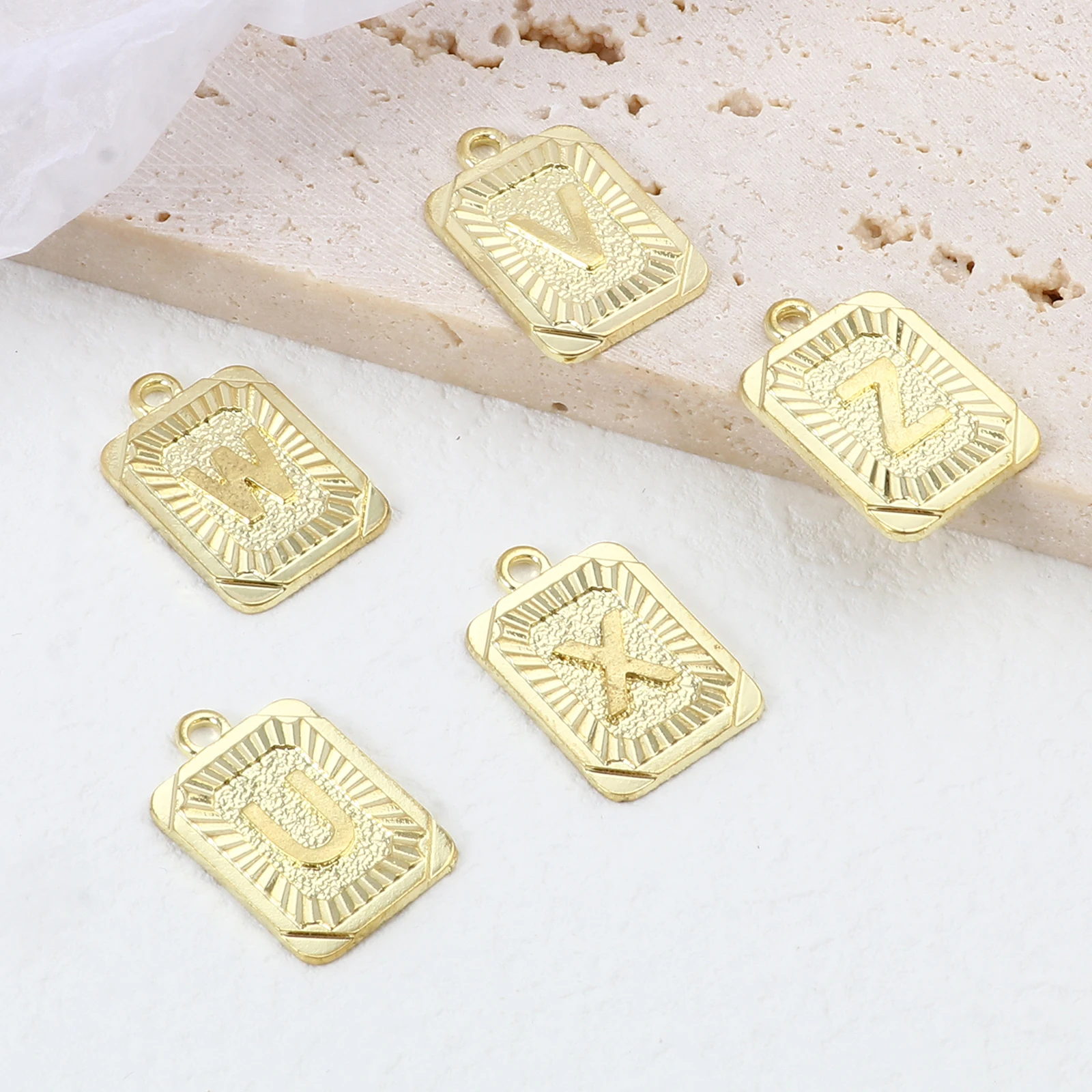 

10PCs Classtic Letter Charms Pendant For Jewelry Making Gold Color Creative Rectangle Earrings Necklace DIY Accessories Supplies