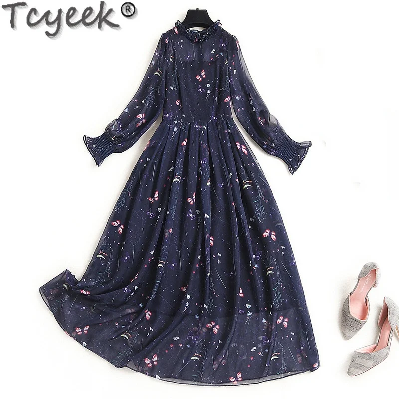 

Tcyeek High Quality Spring Dress 2021 Elegant Floral Dresses for Women Korean Fashion Long Sleeve Dress Vestido De Mujer Pph3911