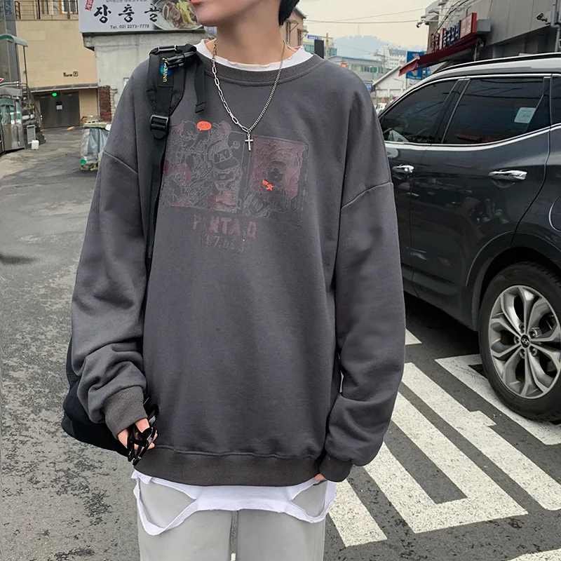 2020 весна и осень Новый мужской свободный свитер с принтом модный Повседневный