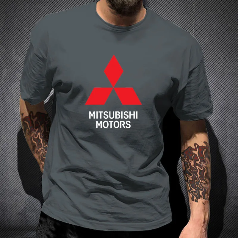 

Mitsubishi Car Logo Oversized T Shirt Men's Summer Black 100% Cotton Short Sleeves Popular Normal Tee Shirts Tops Tee Unisex