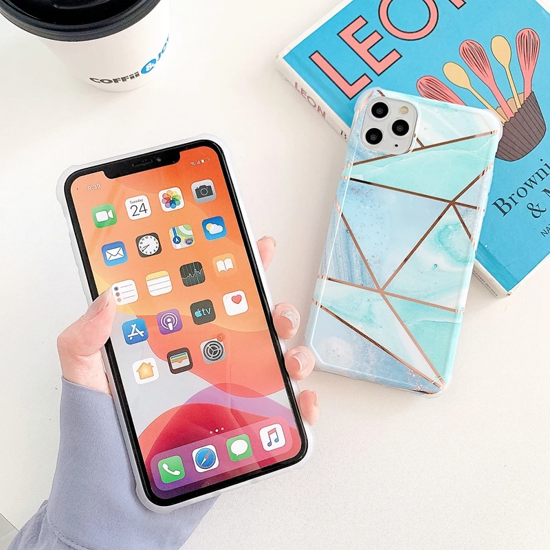 

Luxury Geometric Marble Phone Case For iphone 11 12 mini Pro Max XS X XR 7 8 plus SE 2020 Soft Silicone Shockproof Cases Cover