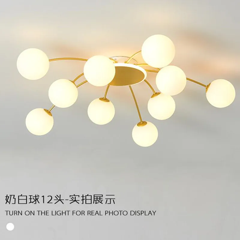 

Nordic Glass Ball Chandelier Golden Lustre Luxury Copper Hanging Ceiling Lamp for Living Dining Room Bedroom Indoor Decoration