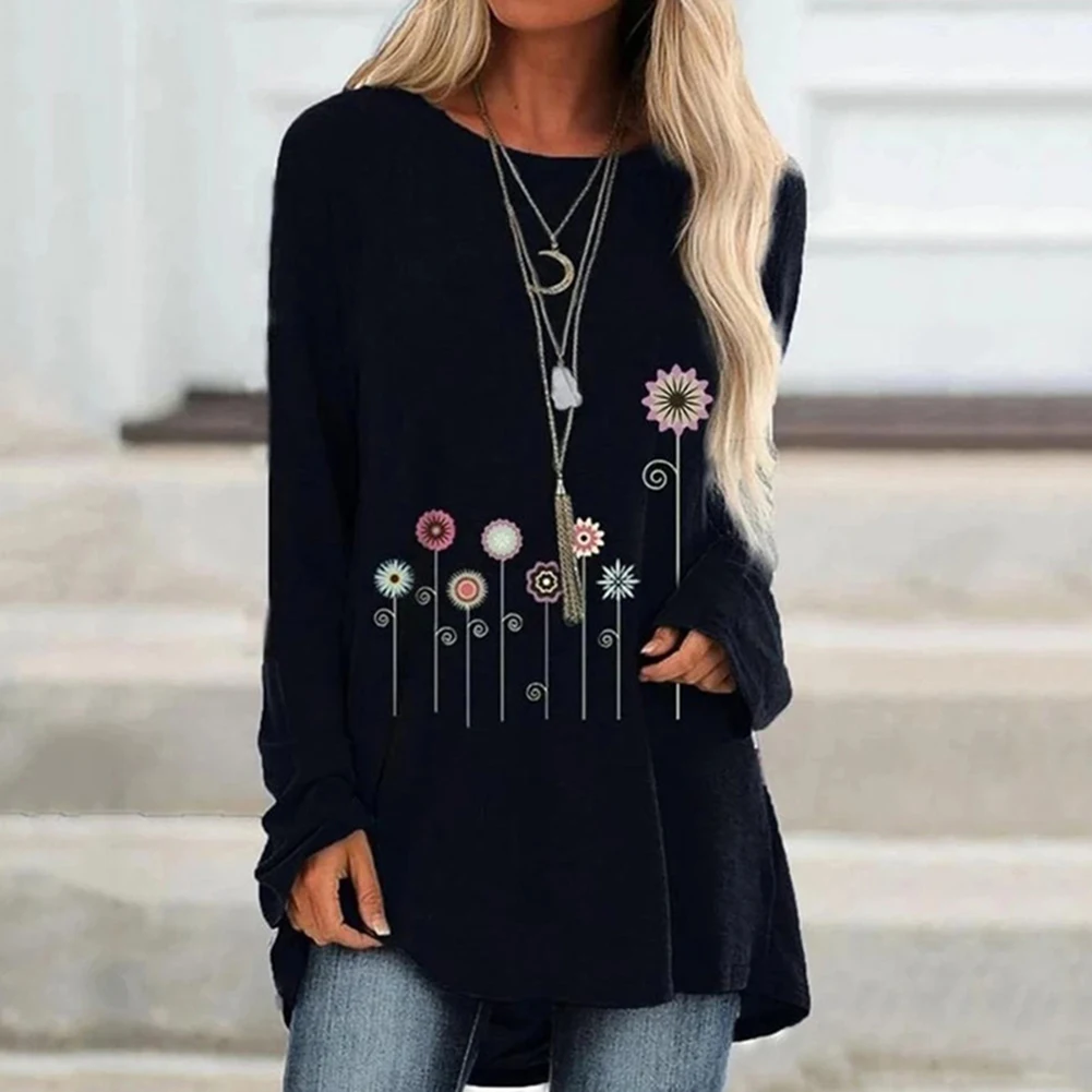 Размера плюс для женщин модные футболки девочек Повседневная Осенняя Цветочный