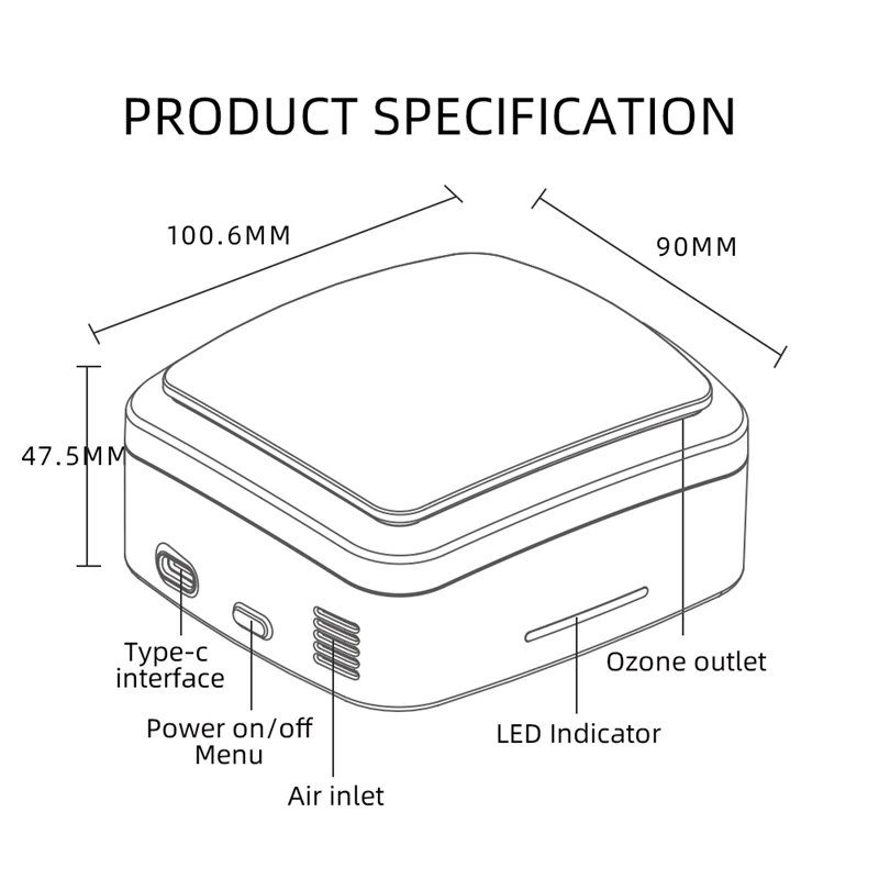 

Ozone Generator Deodorizer Air Purifier USB Rechargeable Fridge Purifier Portable Air Small Space Clear Odor