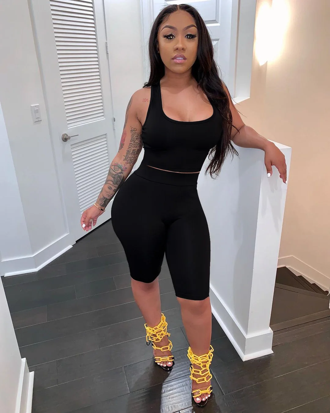 

Echoine Sleeveless Tank Crop Top Shorts Two Piece Set Women Sexy Bodycon Skinny Tracksuit Sportwear Sweat Suit Active stretchy