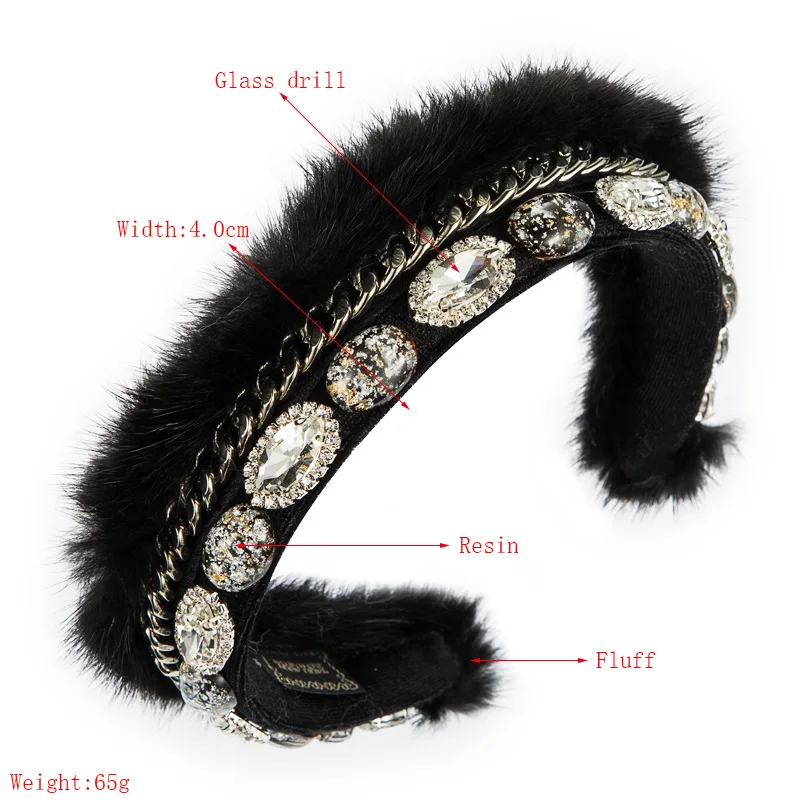

Fluffy Metal Chain Hairband European And American Autumn And Winter Women's Fashion Inlaid Rhinestone Girls Dinner Headband New