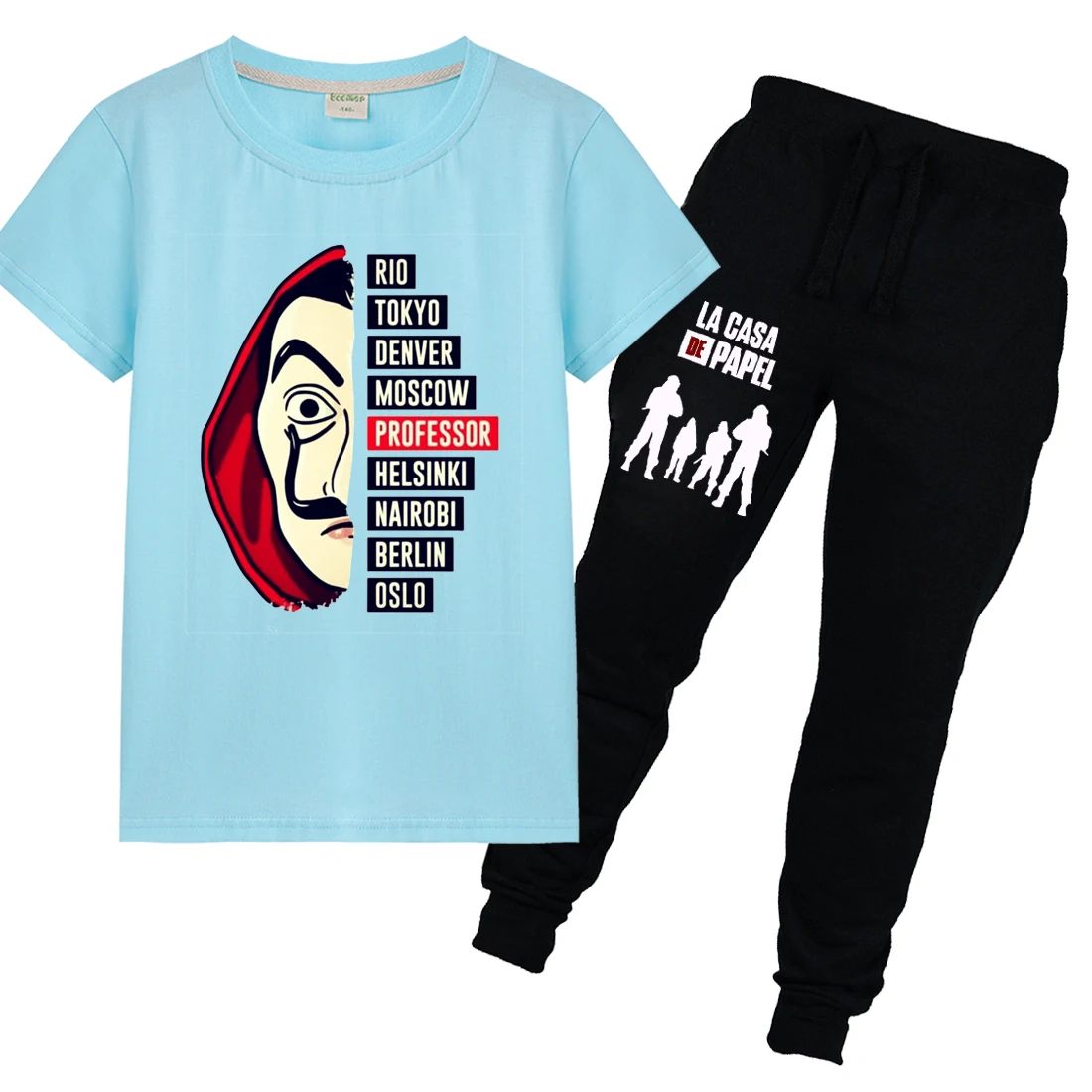 Детские вечерние летние футболки с принтом Дом паперов La Casa De Papel + брюки