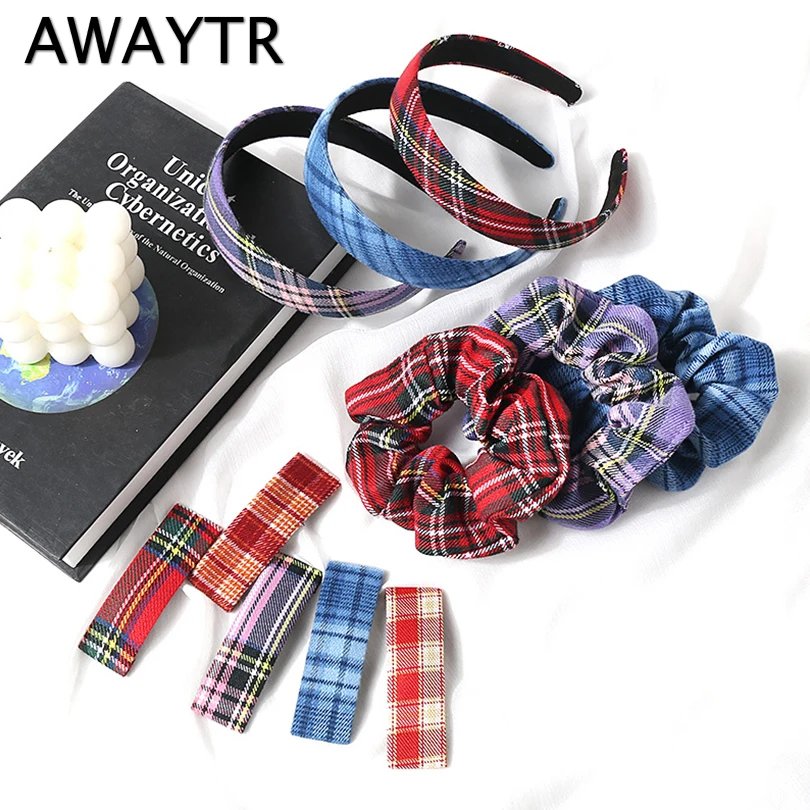 Женская Винтажная заколка для волос AWAYTR 3 шт. обруч в клетку аксессуар волос| |
