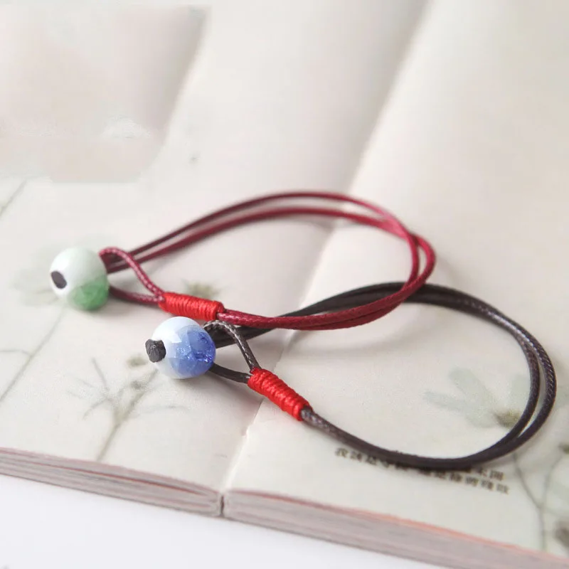 

Cracked Ceramic Bead Bracelets for Women Line Bracelet Chinese Handmade Weaving Style Charm Jewelry Gift