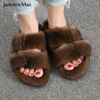 new styles womens real mink fur slipper top quality winter slides indoor flip flop shoes s6076