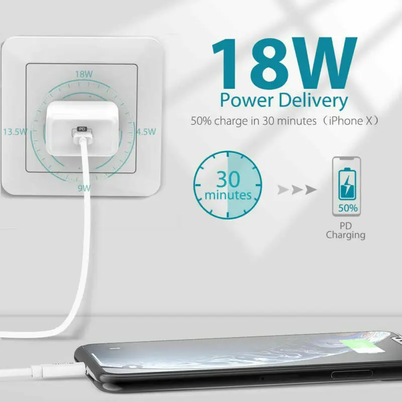 

Original 18W EU Fast Charger USB-C Power Adapter Cable iPhone 11 Pro Max XR