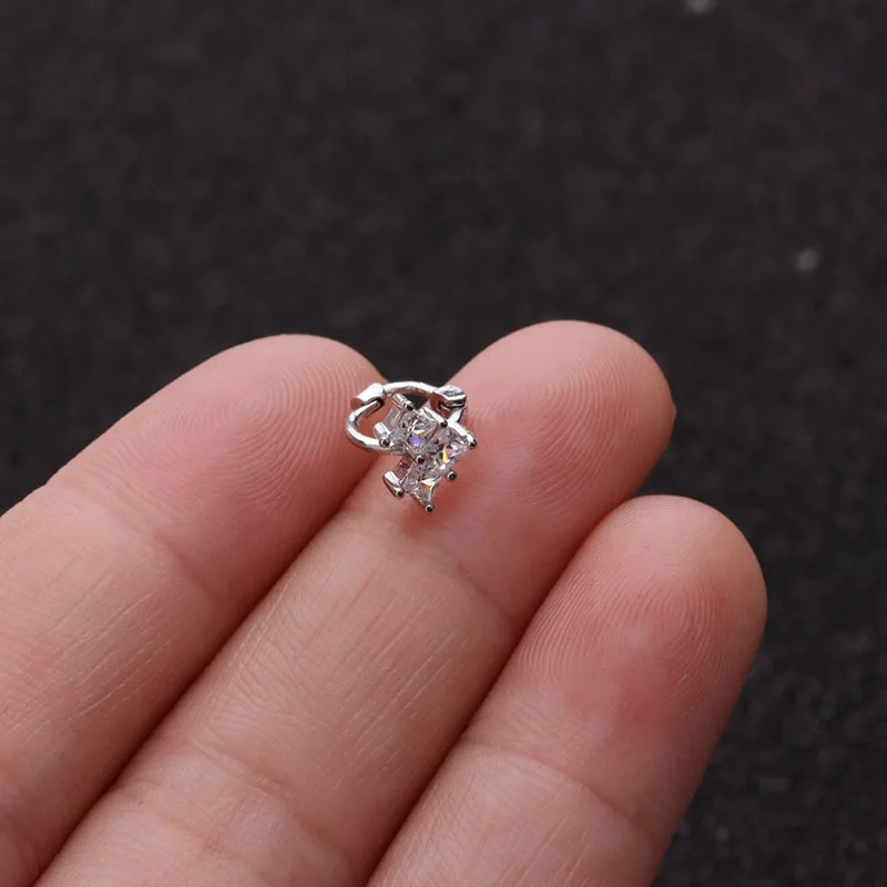 QCOOLJLY 1Pc New Tiny Cartilage Hoop With Cubic Zirconia Flower Cross Heart Bow Small Tragus Earring Helix Piercing Jewelry | Украшения и