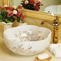 jingdezhen hand made ceramic porcelain flower shape bathroom shampoo sink basin