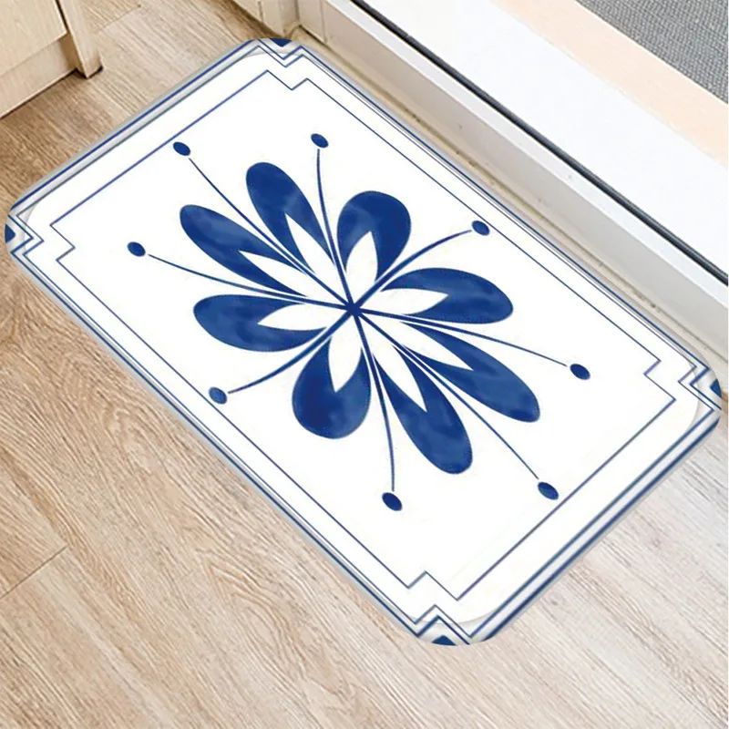 Сине белые фарфор для кухонной и входной двери коврик из бархата кораллового