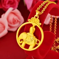 hi sweater chain unisex 24k yellow round elephant pendant necklace for female party jewelry with chain birthday gift