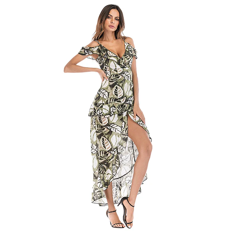 Женское шифоновое пляжное платье макси без рукавов с V образным вырезом|Женские