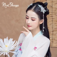 niushuya fresh flower designs headwear chinese ancient headdress tassel vintage hair clip cheongsam hanfu hair accessorie