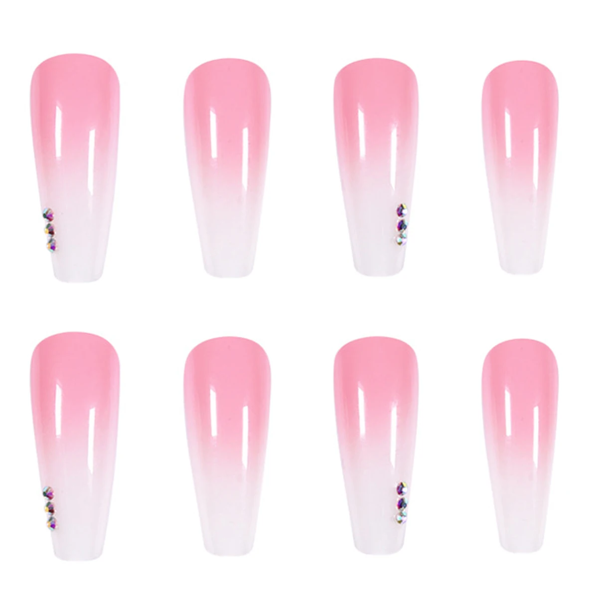 

24pcs Fashion Fake Nails Long Gradient pink rhinestones Nail Sticker Press On Nails French Stick On Diy Manicure Tools