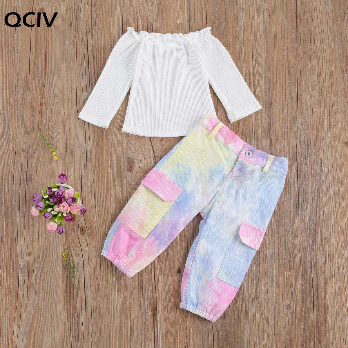 

5 Style 1-6Y Fashion Infant Baby Girls Clothes Sets Off Shoulder T Shirts Tops+Camouflage Pants 2pcs