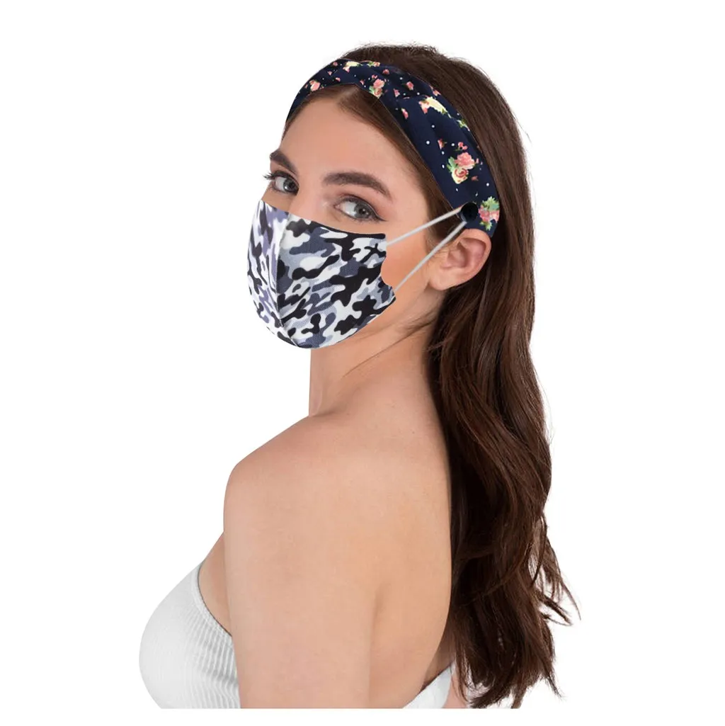 With Buttons Headband Facemask Holder Protect Ears Head Wrap Hair Bandana