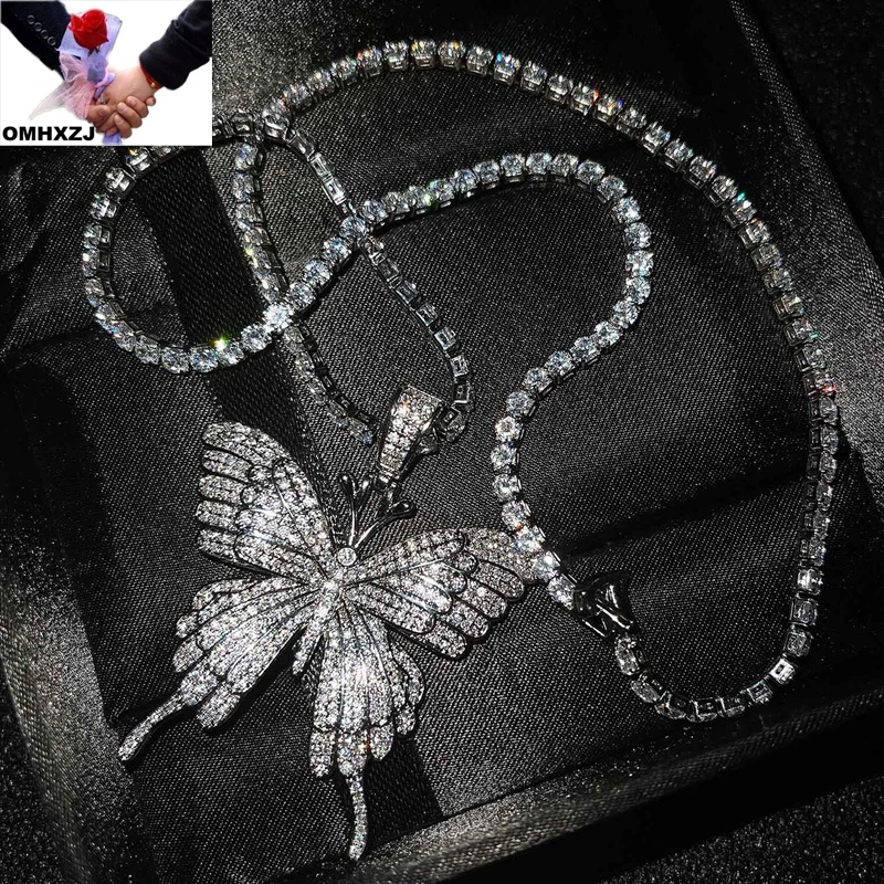 

OMHXZJ Wholesale NA657 European Fashion Fine WomanGirl Party Birthday Wedding Gift Butterfly AAA Zircon 18KT White Gold Necklace