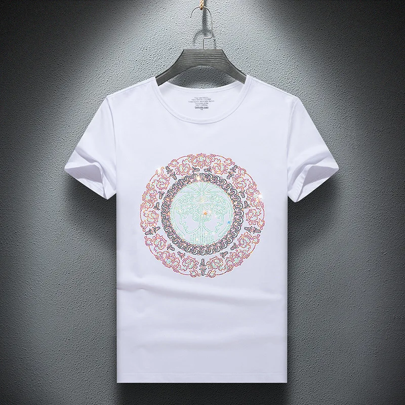 

men's hot drill short sleeve T-shirt youth personality loose round collar thin sleeve head bottom trend