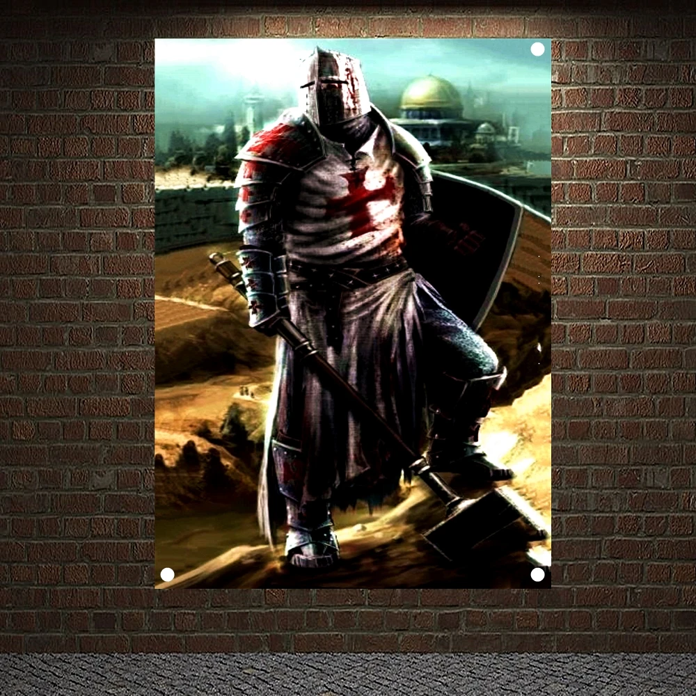 

Vintage Knights Templar Fantasy Art Posters Wall Decor Crusader Banner Flag Wall Sticker Canvas Painting Mural Home Decoration