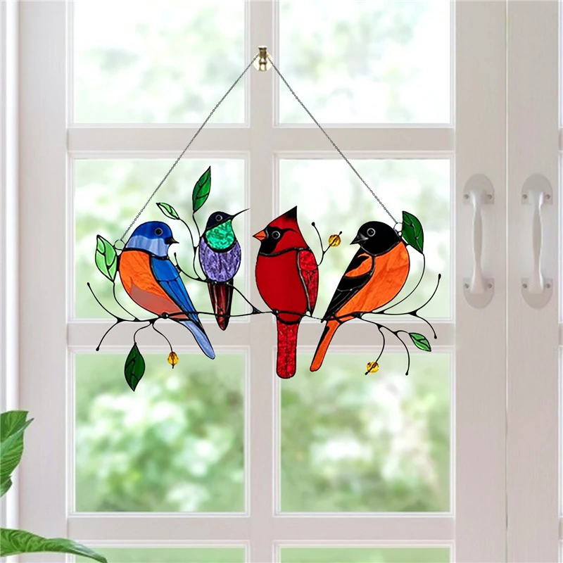 

Multicolor Birds On A Wire High Stained Glass Suncatcher Window Panel Series Ornaments Pendant Home Decoration Hanging For Doors