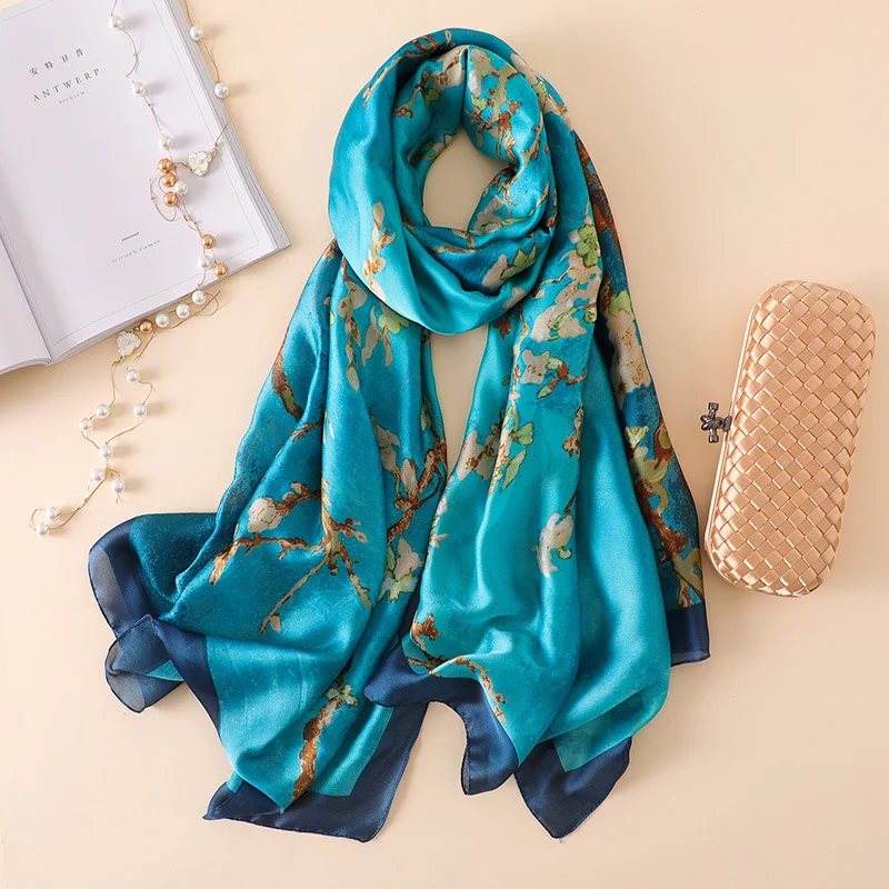 

Luxury Brand Women Silk Scarf Spring Fall Elegant Long Shawls Wraps Feamle Printt Scarves Muslim Hijabs headscarf Beach Bandana
