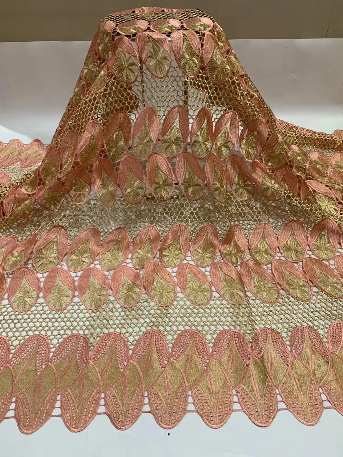 

(5yards/pc) new coming black beige African cord lace fabric with wonderful embroidery high quality for party dress FLA002