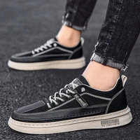 spring 2021 new casual sneakers mens lace up mens shoes breathable trend running flats mens canvas and leather spliced uppers