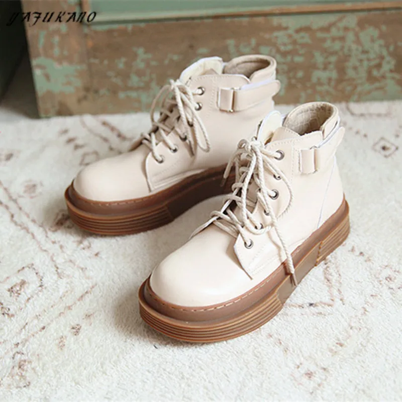 

Женские ботинки в литературном стиле Mori Girl, оригинальные красивые мотоциклетные ботинки в британском стиле, ботильоны на толстой подошве со шнуровкой