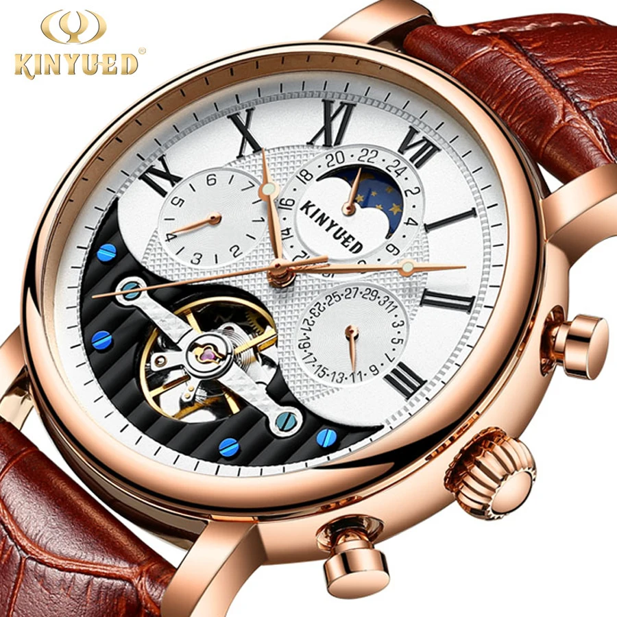 

KINYUED Watch Men Automatic Mechanical Tourbillon Luxury Business Leather Waterproof Sport Mens Watches Relogio Masculino J018