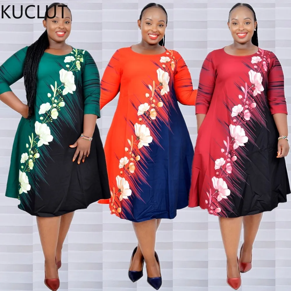 

African Plus Size Dress For Women 6XL Boubou Dashiki Print Flower Maxi Robe Vetement Femme 2021 Kaftan Dresses Hippie Clothes